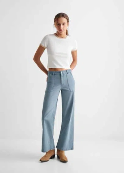 Mango Culotte Trousers With Pockets Blue