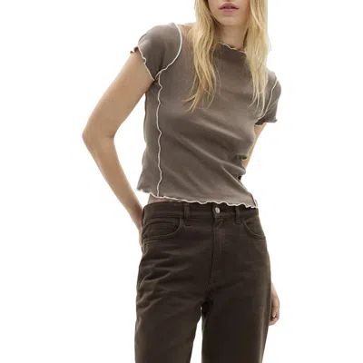 Mango Curlita Lettuce Edge Cotton T-shirt In Brown