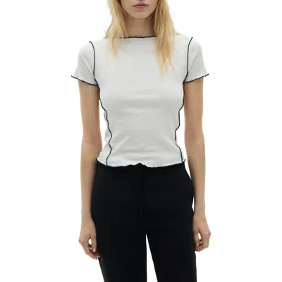 Mango Curlita Lettuce Edge Cotton T-shirt In White
