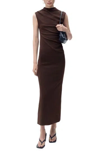Mango Curra Ruched Sleeveless Column Dress In Brown