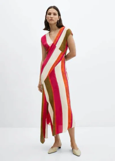Mango Cut-out Striped Dress Ecru In Light Beige