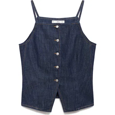 Mango Cutaway Button-up Denim Top In Blue