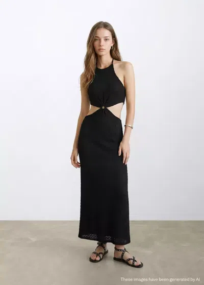 Mango Cutout Halter Dress In Black