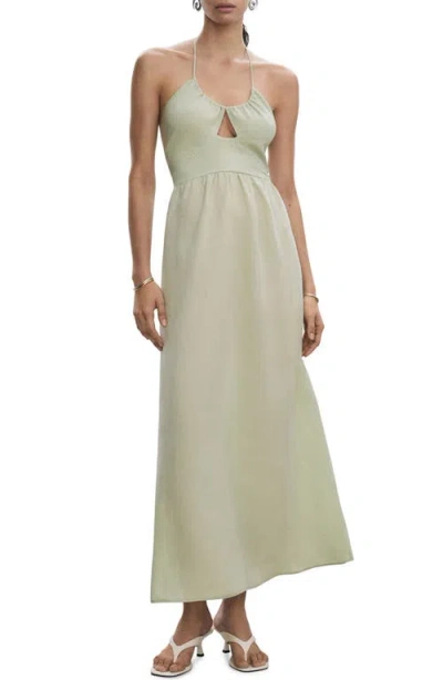 MANGO MANGO CUTOUT HALTER MAXI DRESS