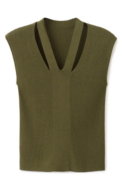 Mango Cutout Rib Top In Green