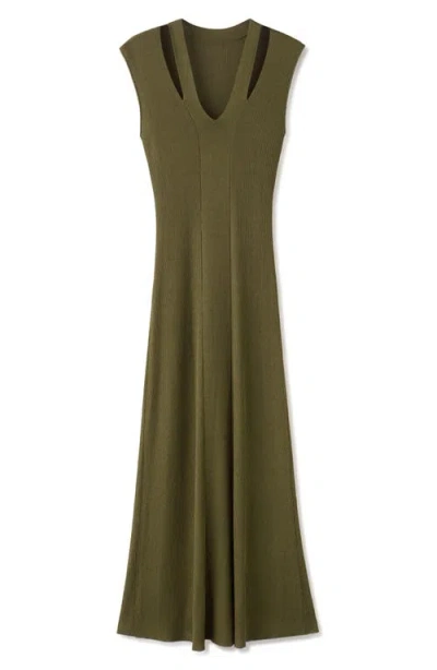 Mango Cutout Ribbed Sweater Dress In Green
