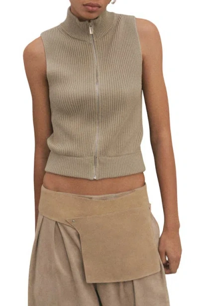 Mango Cutout Sleeveless Cotton Rib Top In Green