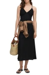 Mango Ruched Midi Dress Black In Black