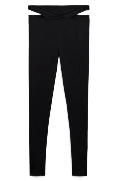 Mango Cutout Waist Leggings In Black