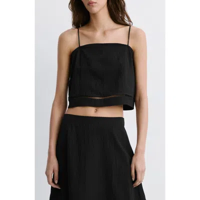 Mango Cutwork Trim Crop Top In Black