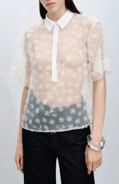 Mango Dacy Floral Embroidered Shirt In Off White