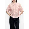Mango Daisy Embroidered Short Sleeve Button-up Shirt