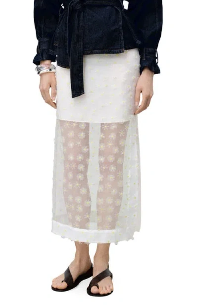 Mango Daisy Embroidery Sheer Skirt In Off White