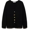 Mango Compact Knit Jacket With Statement Buttons In Black