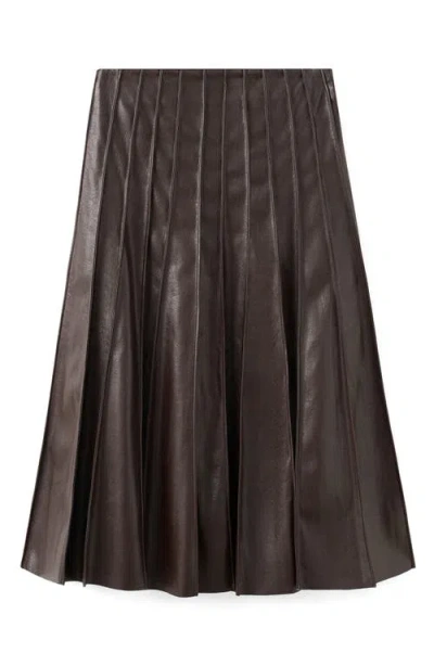 Mango Dalia Pleated Faux Leather Midi Skirt In Brown