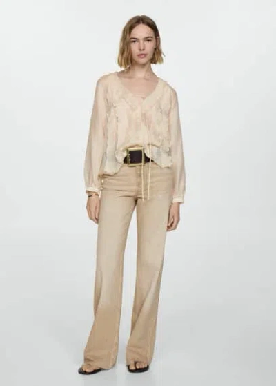 Mango Danila Medium-rise Wideleg Jeans Sand