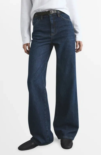 Mango Slant Pocket Mid Rise Wide Leg Jeans In Blue