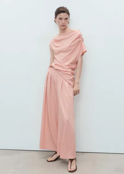 Mango Pantalon Palazzo À Pinces Rose - Femme - Xl -