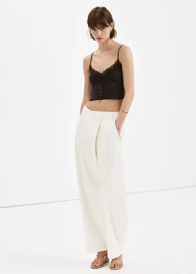 Mango Lace Trimmed Fine Knit Crop Camisole In Black