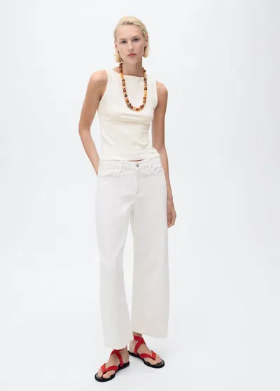 Mango Plain Cotton Strappy Top Ecru In Sand