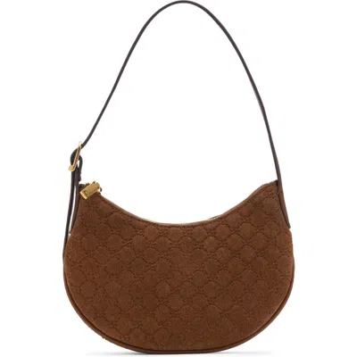 Mango Debossed Monogram Suede Shoulder Bag In Brown
