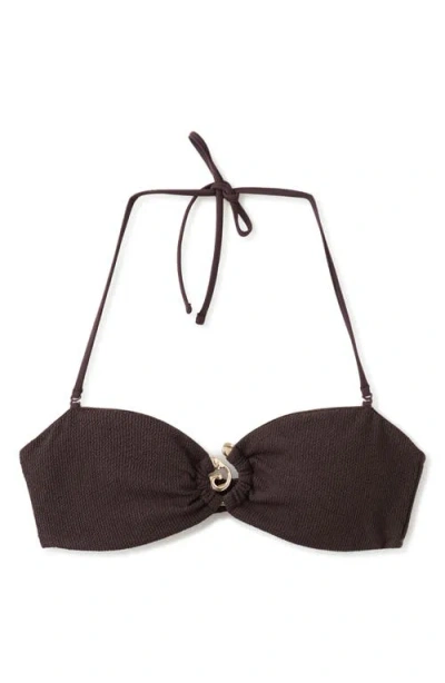 Mango Decorative Ring Bandeau Bikini Top In Brown