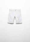 Mango Kids' Decorative Ripped Denim Bermuda Shorts White