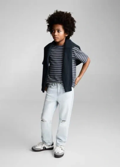 Mango Kids' Decorative Ripped Jeans Light Blue