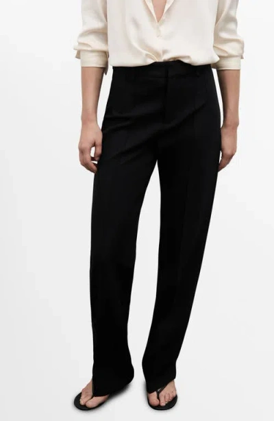 Mango Decorative Seam Stretch Straight Leg Pants In Black