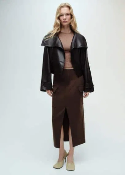 Mango Decorative Seam T-shirt Brown