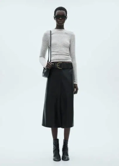 Mango Decorative Seam T-shirt Light Heather Grey