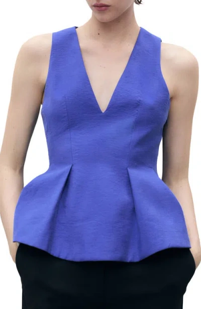 Mango Deep V-neck Peplum Top In Blue