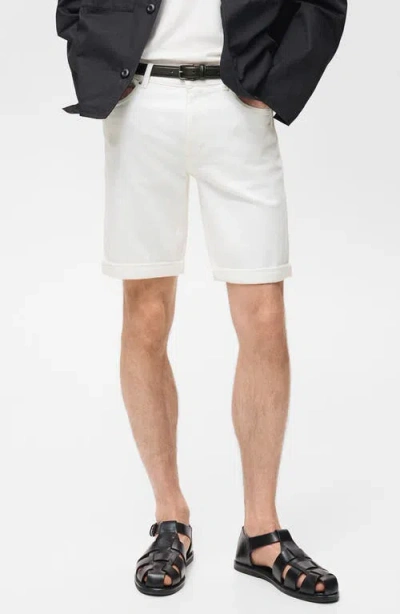 Mango Denim Bermuda Shorts In White