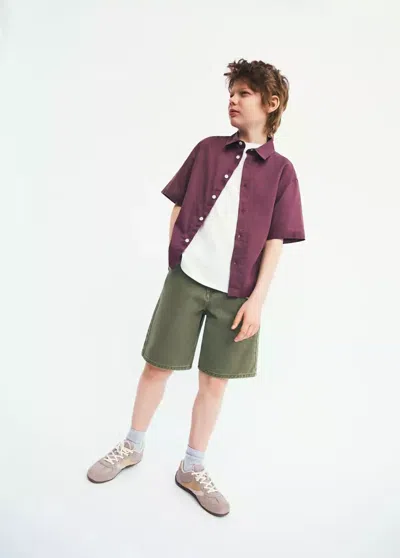 Mango Kids' Denim Bermuda Shorts In Khaki