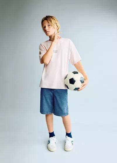 Mango Kids' Denim Bermuda Shorts With An Elastic Waistband In Dark Blue