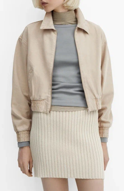 Mango Denim Bomber Jacket In Sand