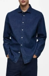 Mango Denim Button-up Shirt In Dark Blue