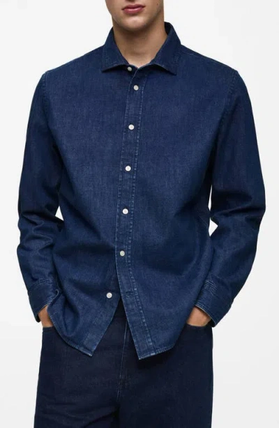 Mango Denim Button-up Shirt In Dark Blue