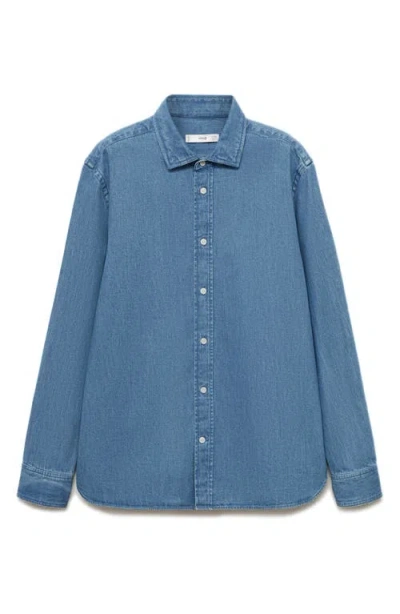 Mango Denim Button-up Shirt In Medium Blue