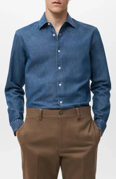 Mango Denim Button-up Shirt In Blue