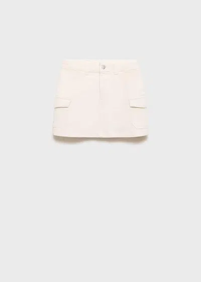 Mango Kids' Denim Cargo Skirt Ecru In Écru