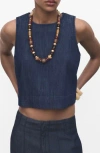 Mango Sleeveless Chambray Crop Top In Blue