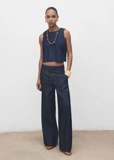 Mango Denim Crop Top Open Blue