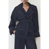 Mango Denim Crop Trench Jacket In Open Blue