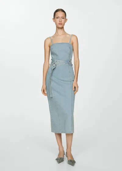 Mango Denim Dress With Belt Medium Blue
