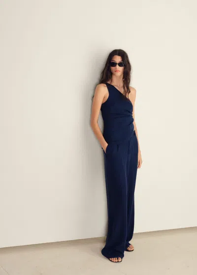 Mango Denim-effect Lyocell Trousers Dark Blue