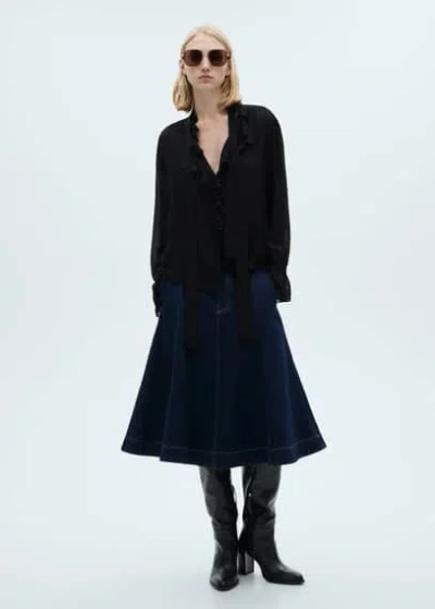 Mango Denim Flared Skirt Open Blue