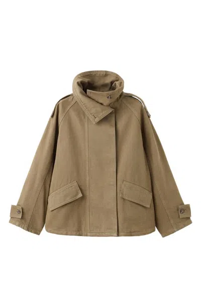 Mango Denim Funnel Neck Parka In Neutral