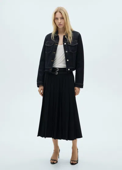 Mango Denim Jacket Pockets Open Blue