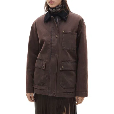 Mango Denim Jacket With Corduroy Collar In Wine